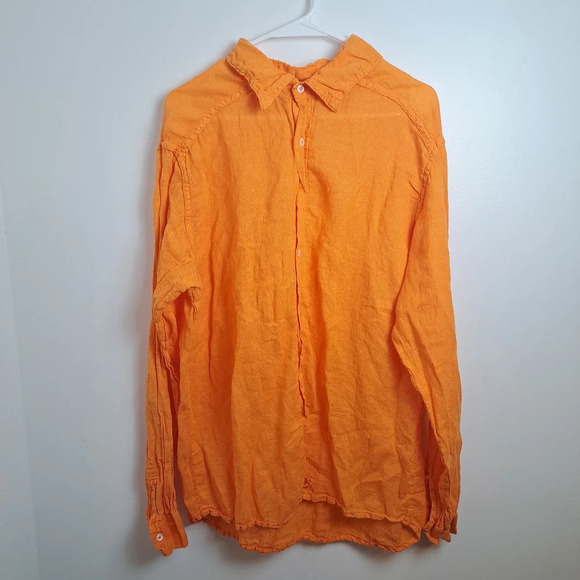 JOIN Clothes Orange Linen Blend Lightweight Long Sleeve Button Down Shirt Sz 2XL - Picture 2 of 8
